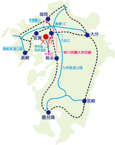 大川市へのアクセスマップ
